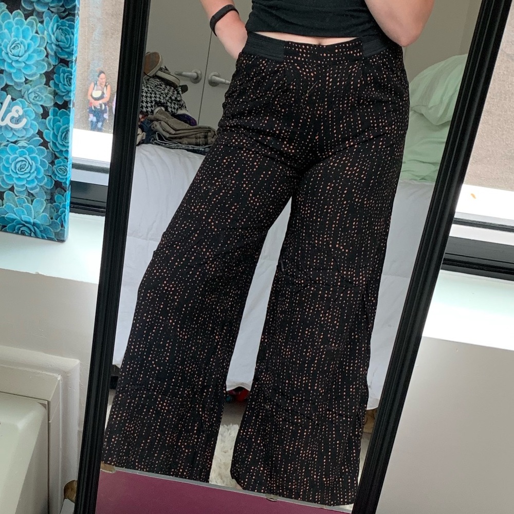 Black Polka Dot High Waisted Flowy Pants